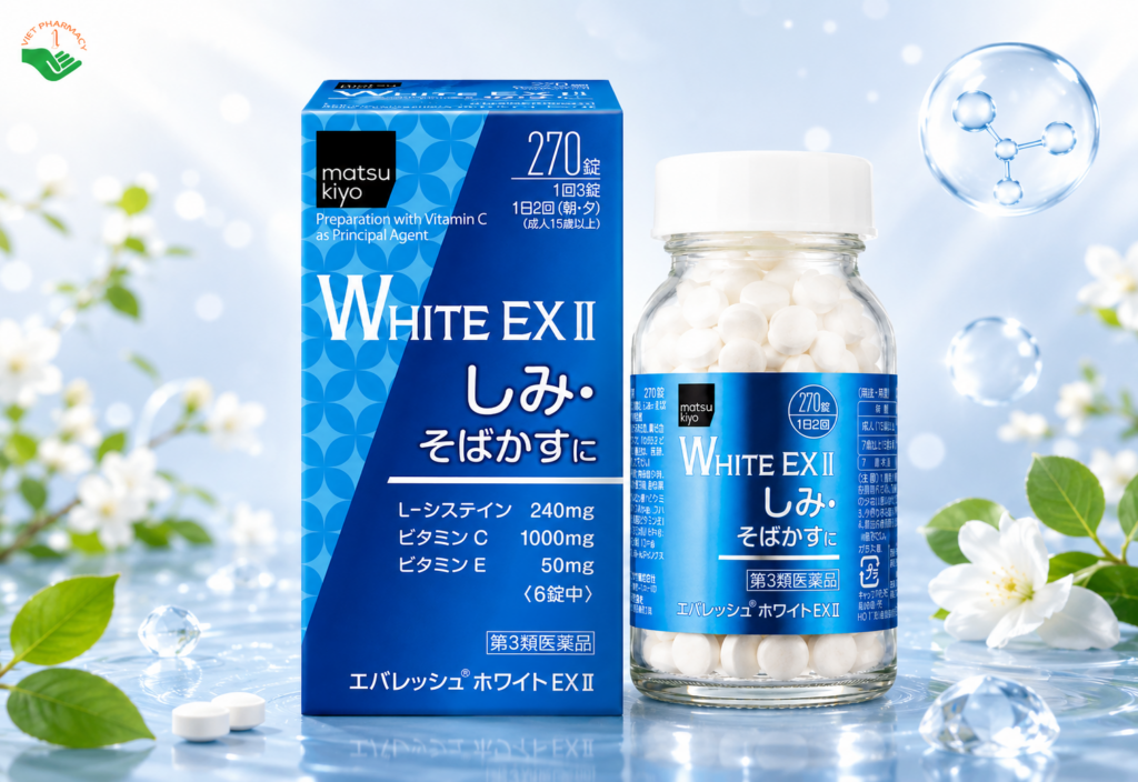 White EX II Matsukiyo hỗ trợ trắng da, mờ nám và tăng cường tái tạo Collagen (Hũ 270 viên)