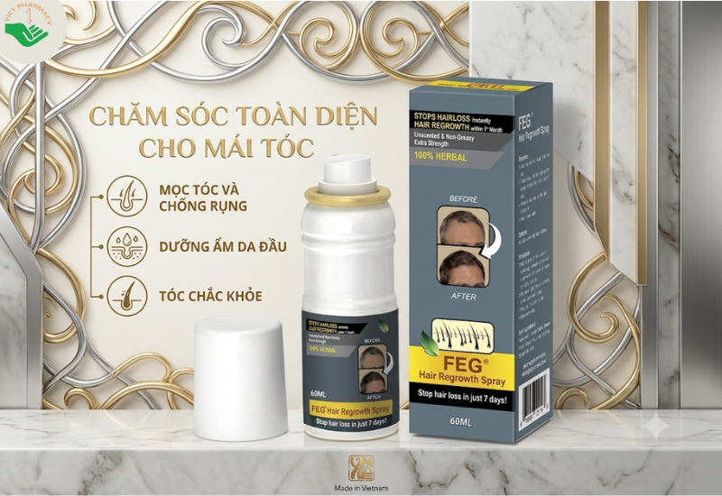 Xịt kích mọc tóc Hair Growth Spray Feg kích thích mọc tóc nhanh, giảm khô xơ và phục hồi hư tổn (Chai 60ml)