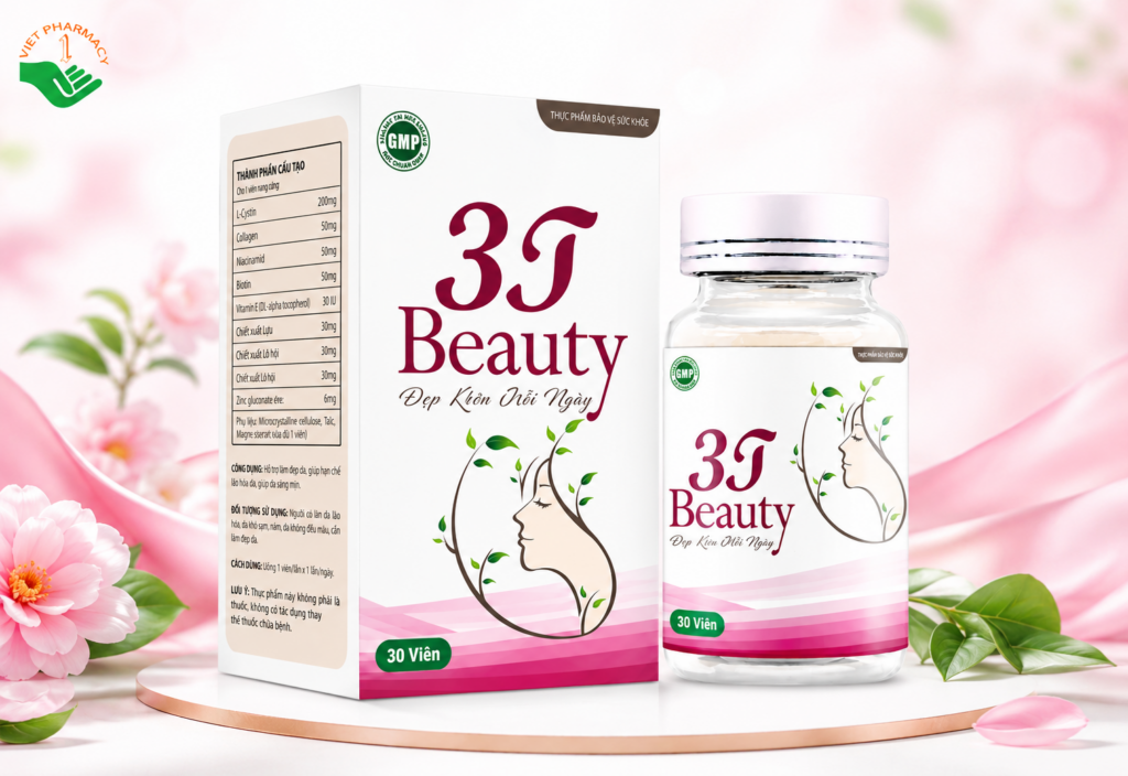 3T Beauty hỗ trợ làm sáng da, tăng độ đàn hồi, ngăn ngừa lão hóa da (Hộp 30 viên)