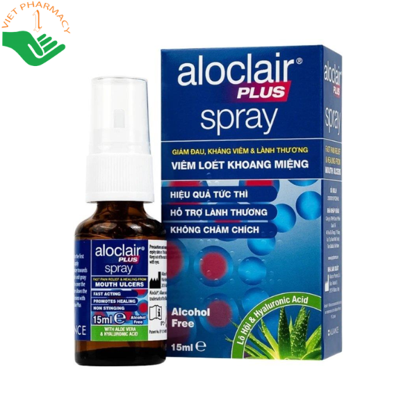 Chai xịt Aloclair Plus Spray Alliance hỗ trợ bảo vệ niêm mạc miệng, làm dịu và hỗ trợ lành các vết loét trong khoang miệng (Lọ 15ml)