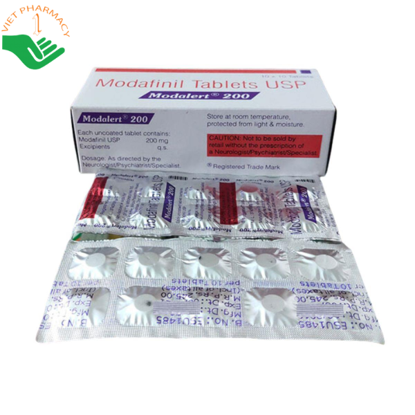 Thuốc Modalert 200 Sun Pharma điều trị chứng ngủ rũ và buồn ngủ quá mức (Hộp 10 vỉ x 10 viên)