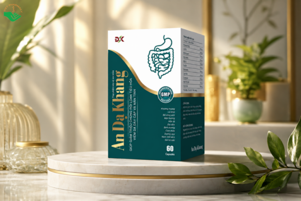 Viên uống An Dạ Khang giúp giảm triệu chứng rối loạn tiêu hóa, viêm dạ dày cấp và mãn tính (Hộp 60 viên)