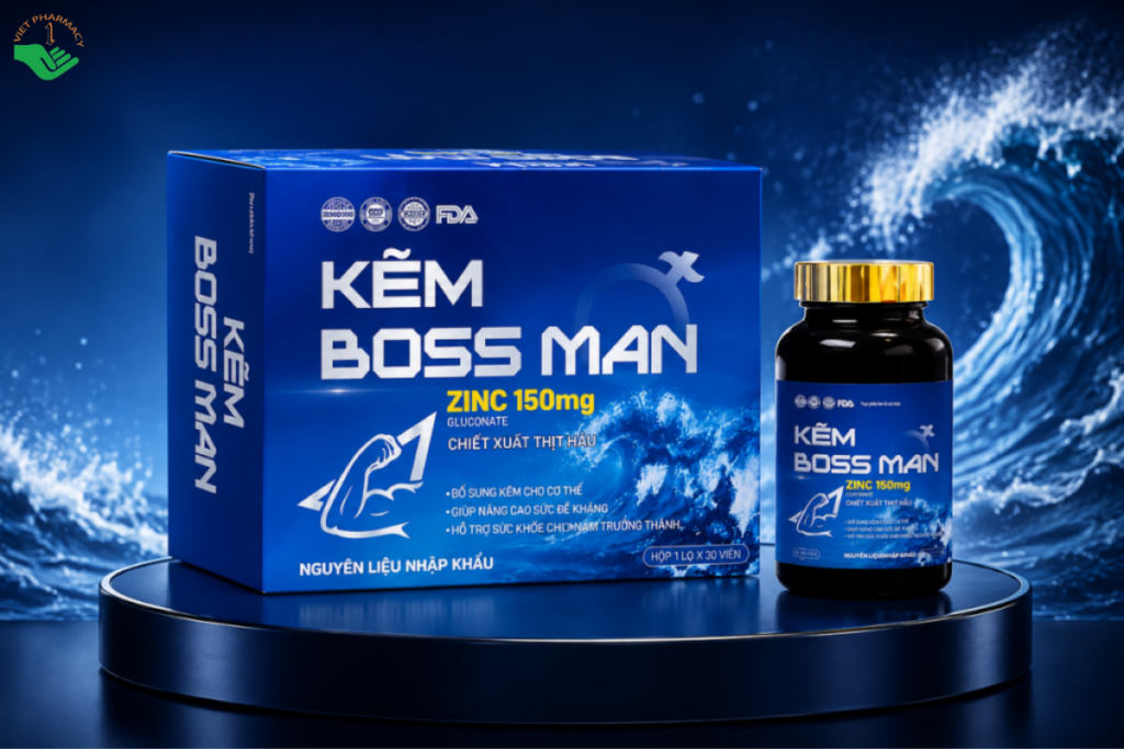 Viên uống bổ sung kẽm Boss Man Tre Việt hỗ trợ tăng sức đề kháng (Hộp 3 lọ x 30 viên)