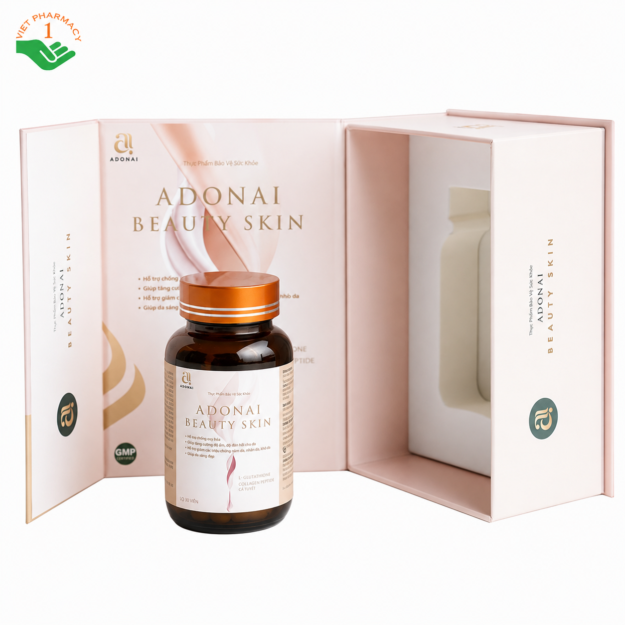 Adonai Beauty Skin hỗ trợ ngăn ngừa lão hóa, giúp da sáng tự nhiên (Hộp 60 viên)