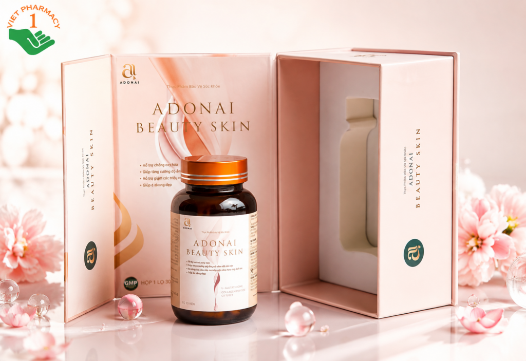 Adonai Beauty Skin hỗ trợ ngăn ngừa lão hóa, giúp da sáng tự nhiên (Hộp 60 viên)