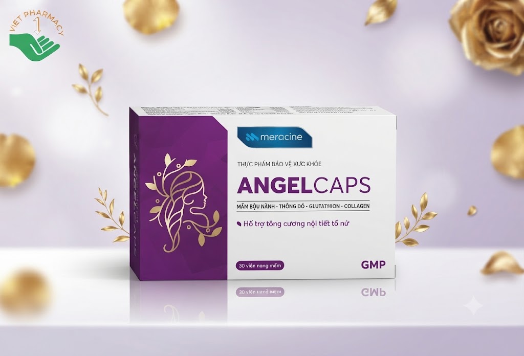 Angel Caps hỗ trợ cải thiện lão hóa da, rối loạn kinh nguyệt, bốc hỏa, suy giảm sinh lý (Hộp 3 vỉ x 10 viên)