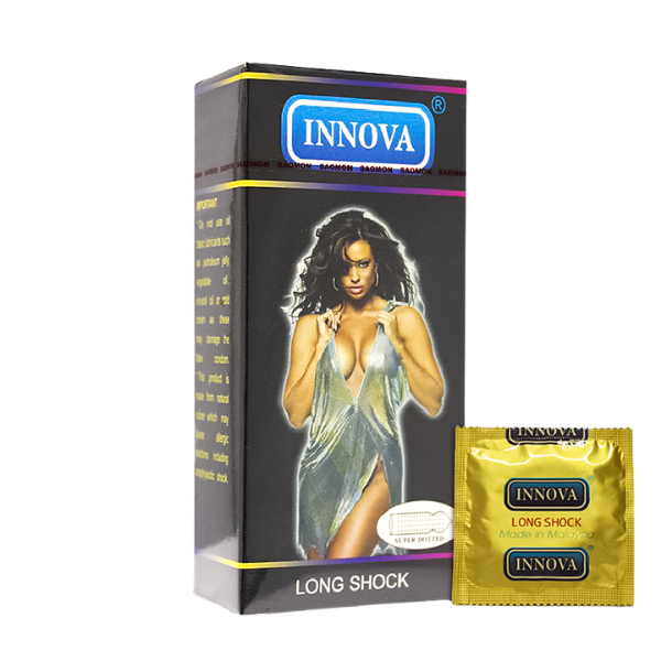 Bao cao su Innova đen Long Shock hỗ trợ phòng tránh thai ngoài ý muốn (Hộp 12 cái)