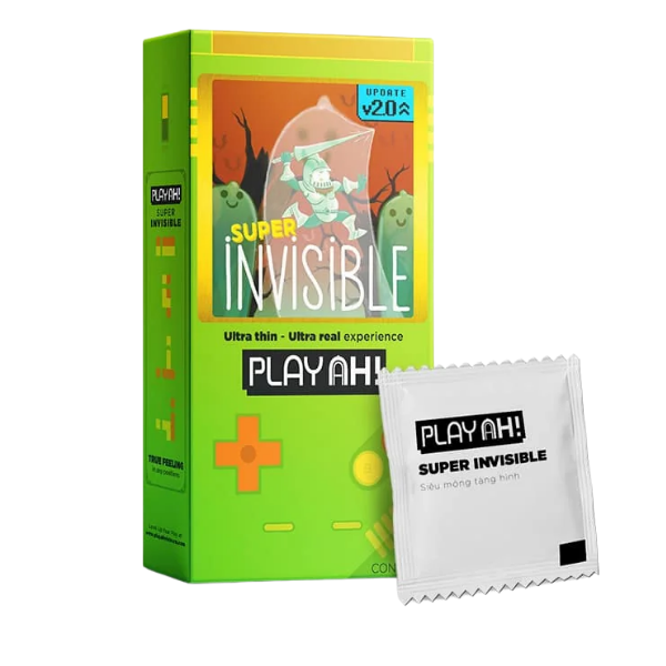 Bao cao su PlayAh Super Invisible siêu mỏng truyền nhiệt tốt (Hộp 10 bao)