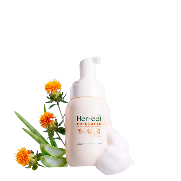 Bọt vệ sinh phụ nữ Her Feel Prebiotic Rose giúp làm sạch dịu nhẹ, cân bằng pH và tạo cảm giác mát lạnh (Chai 150ml)