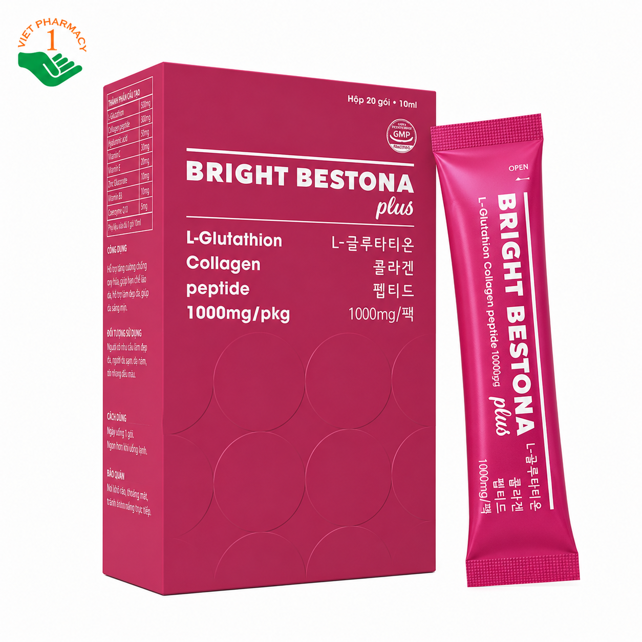 Bright Bestona Plus Dahupha hỗ trợ chống oxy hóa, làm sáng đẹp da (Hộp 20 gói x 10ml)