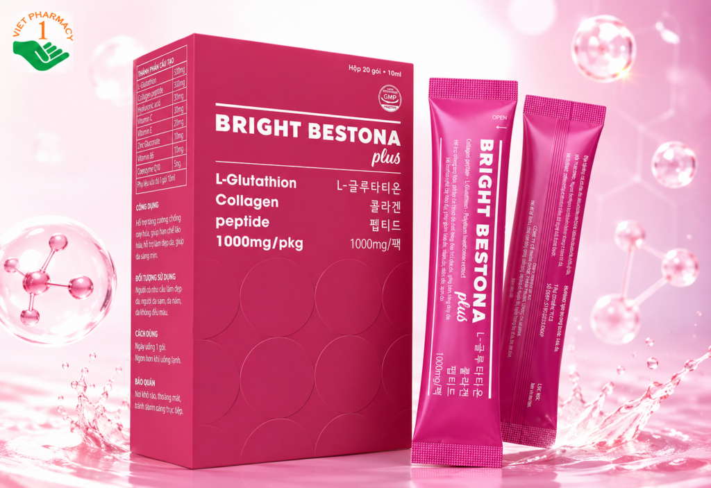 Bright Bestona Plus Dahupha hỗ trợ chống oxy hóa, làm sáng đẹp da (Hộp 20 gói x 10ml)