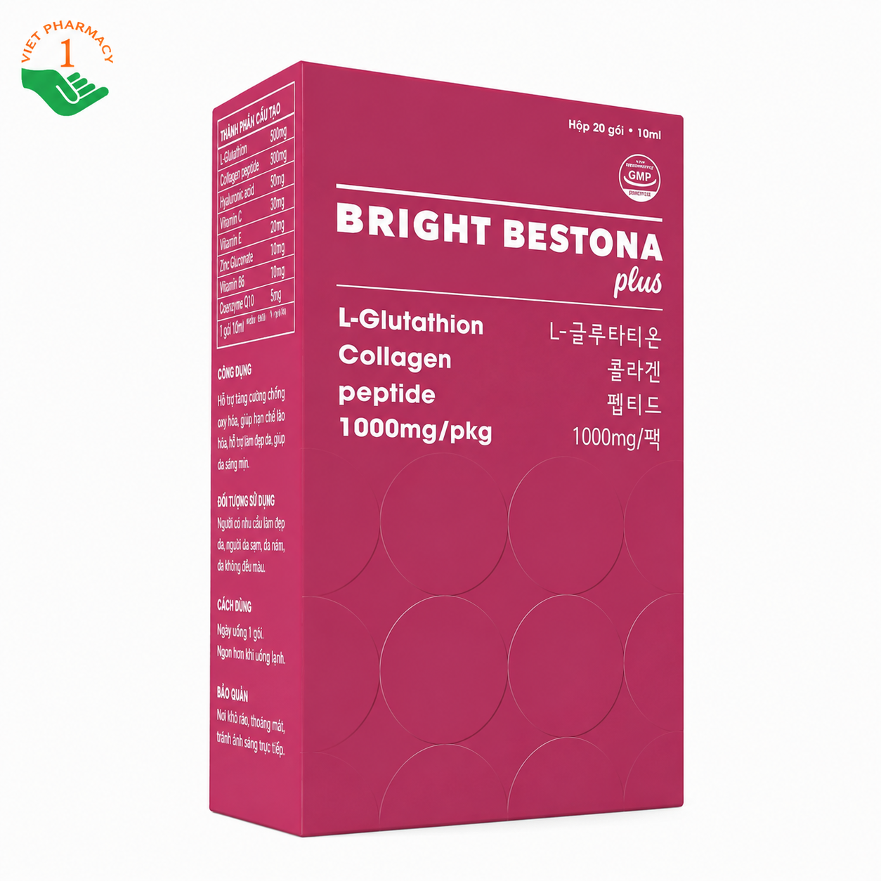 Bright Bestona Plus Dahupha hỗ trợ chống oxy hóa, làm sáng đẹp da (Hộp 20 gói x 10ml)