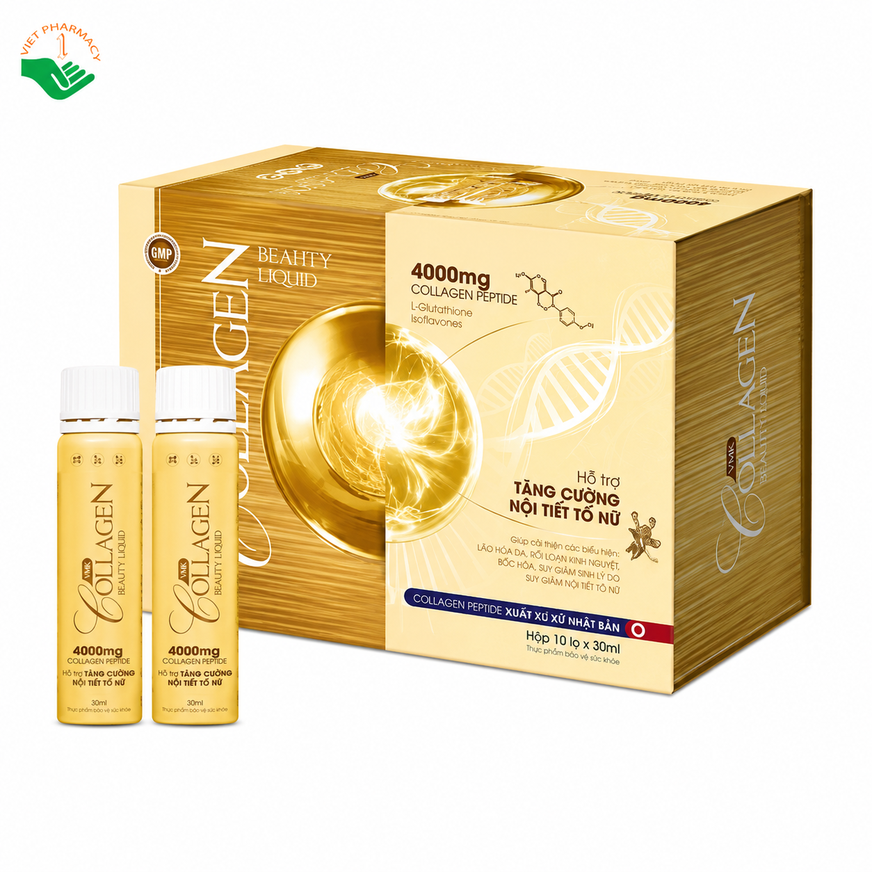 Collagen Beauty Liquid VMK hỗ trợ cân bằng nội tiết tố nữ, duy trì độ ẩm và sự đàn hồi (Hộp 10 lọ)