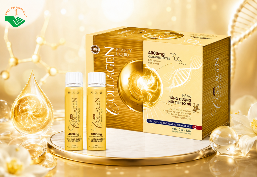 Collagen Beauty Liquid VMK hỗ trợ cân bằng nội tiết tố nữ, duy trì độ ẩm và sự đàn hồi (Hộp 10 lọ)