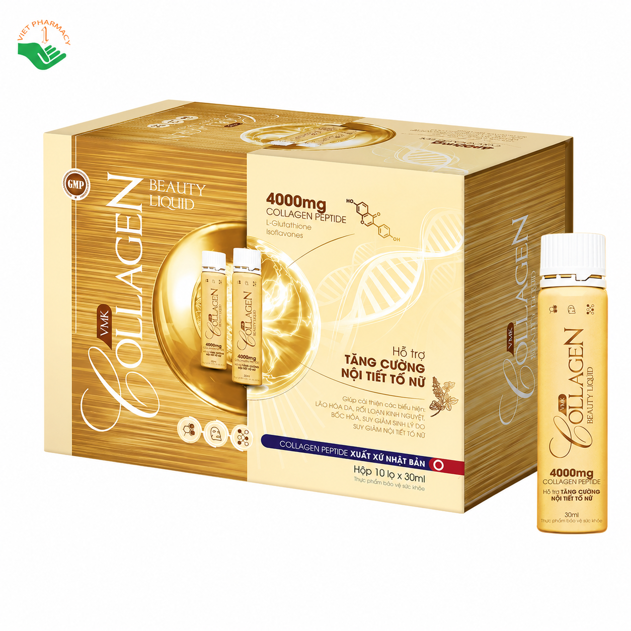 Collagen Beauty Liquid VMK hỗ trợ cân bằng nội tiết tố nữ, duy trì độ ẩm và sự đàn hồi (Hộp 10 lọ)