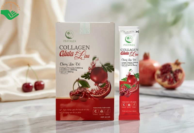 Collagen Gluta Liza Pucoliza giúp tăng cường độ ẩm, hỗ trợ da sáng đẹp (Hộp 20 gói)