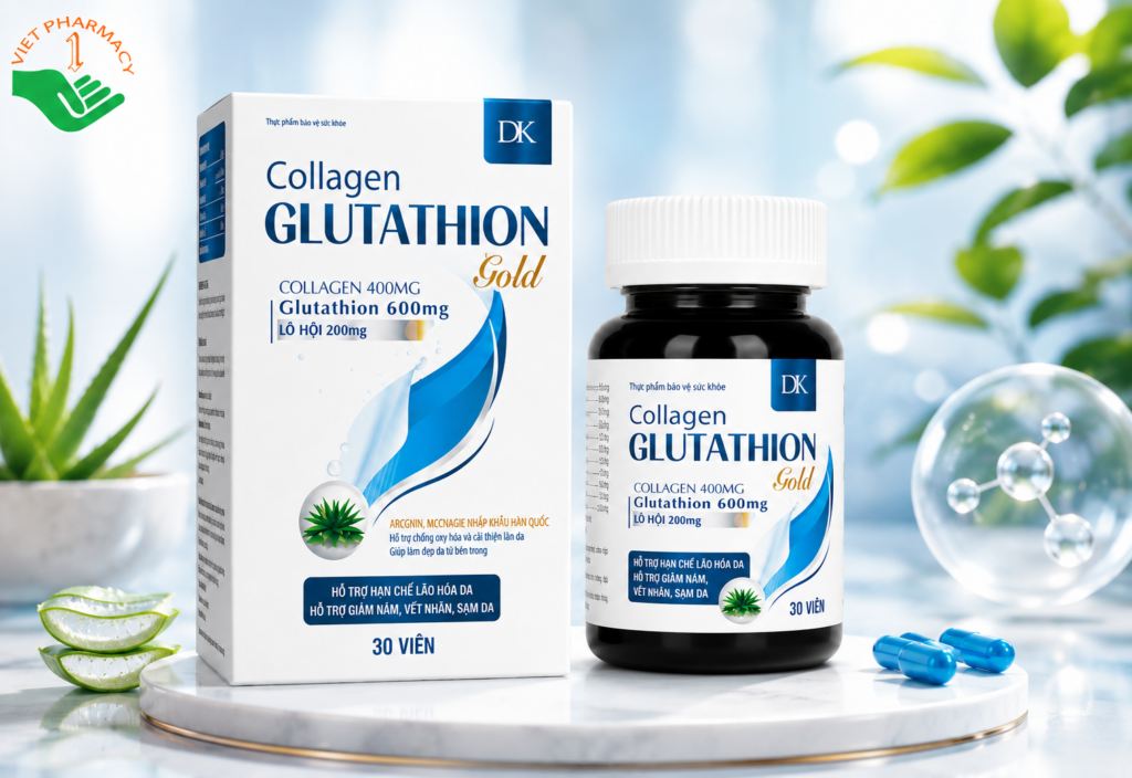 Collagen Glutathion Gold hỗ trợ chống oxy hóa, chống lão hóa da (Hộp 30 viên)