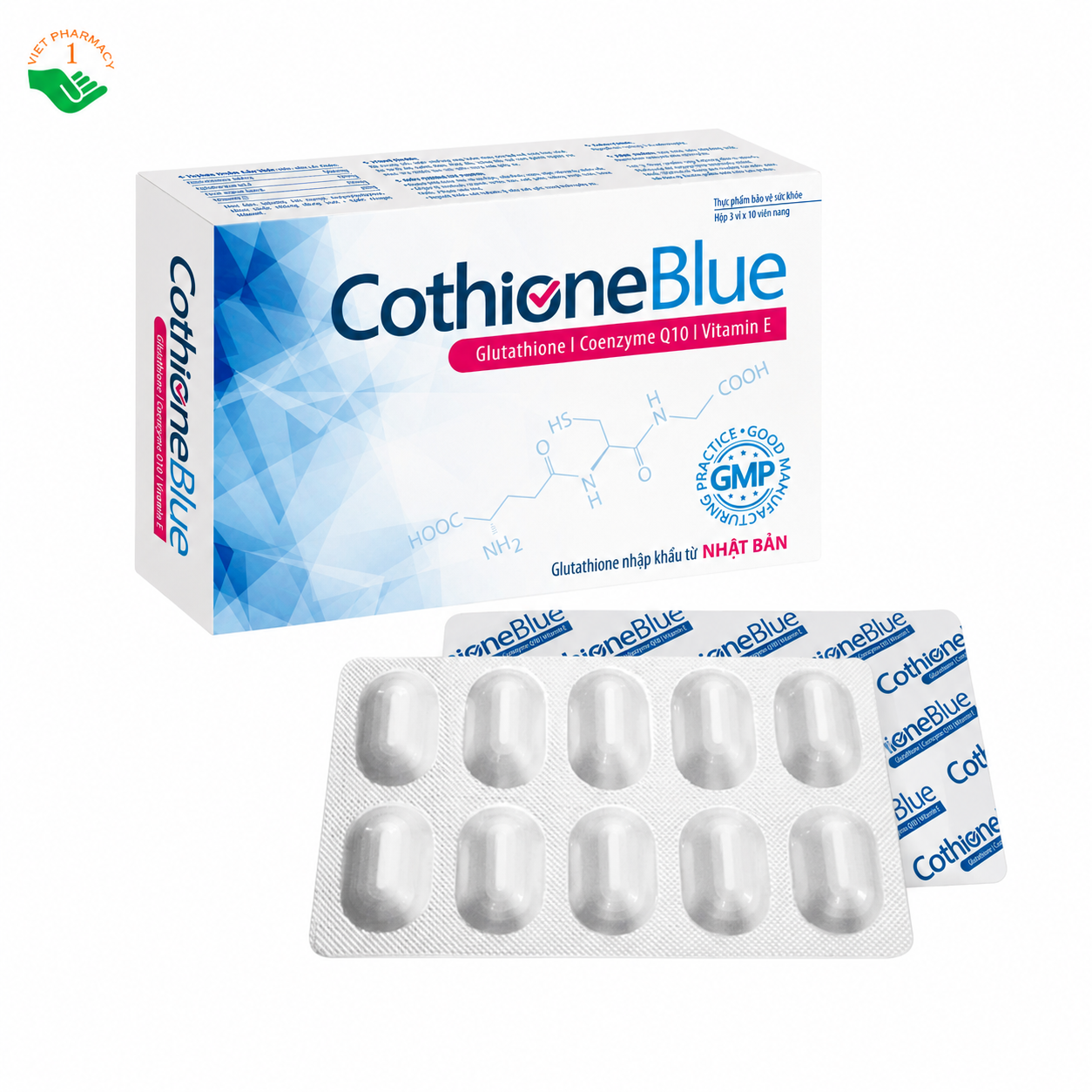 Cothione Blue hỗ trợ chống oxy hóa, tăng cường chức năng gan, giải độc gan, hỗ trợ làm đẹp sáng da (Hộp 3 vỉ x 10 viên)