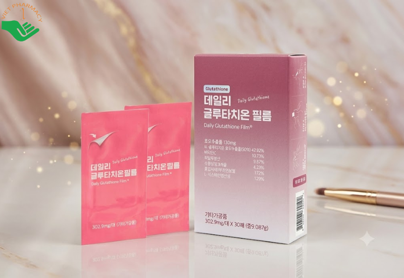 Daily Glutathione Film 130mg Seoul Bio Pharm hỗ trợ làm sáng da, ngăn ngừa lão hóa (Hộp 30 miếng)