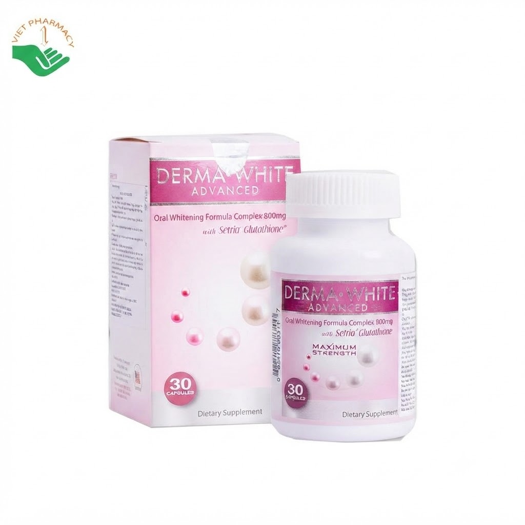 Derma White Advanced hỗ trợ chống oxy hoá, giúp làm sáng da, giảm tình trạng lão hoá (Hộp 30 viên)