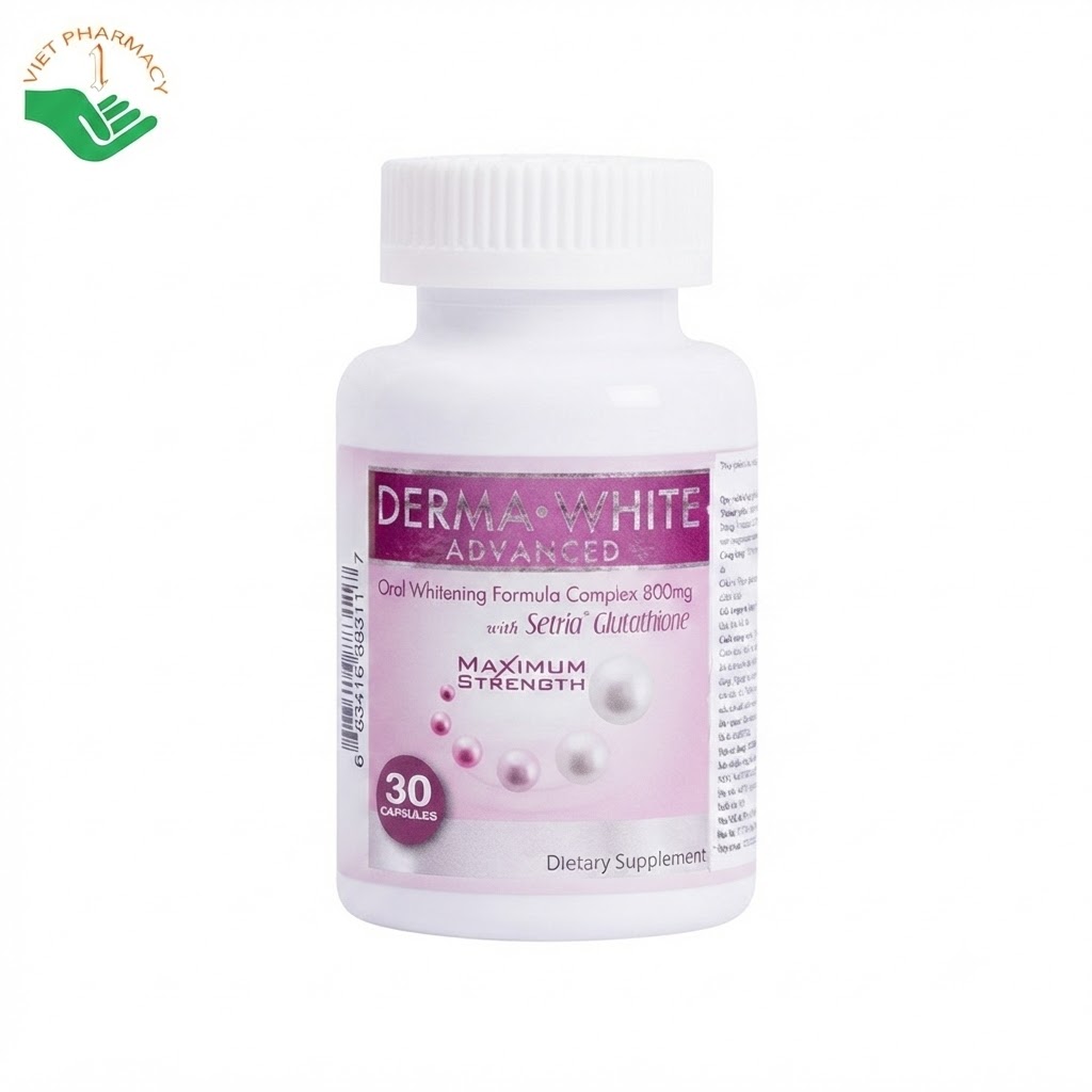 Derma White Advanced hỗ trợ chống oxy hoá, giúp làm sáng da, giảm tình trạng lão hoá (Hộp 30 viên)