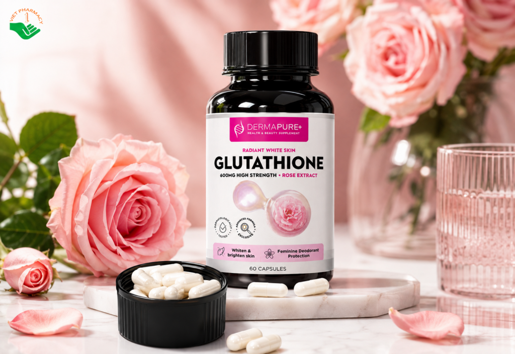 Dermapure+ Glutathione hỗ trợ làm sáng da mờ nám, thơm cơ thể (Hộp 60 viên)