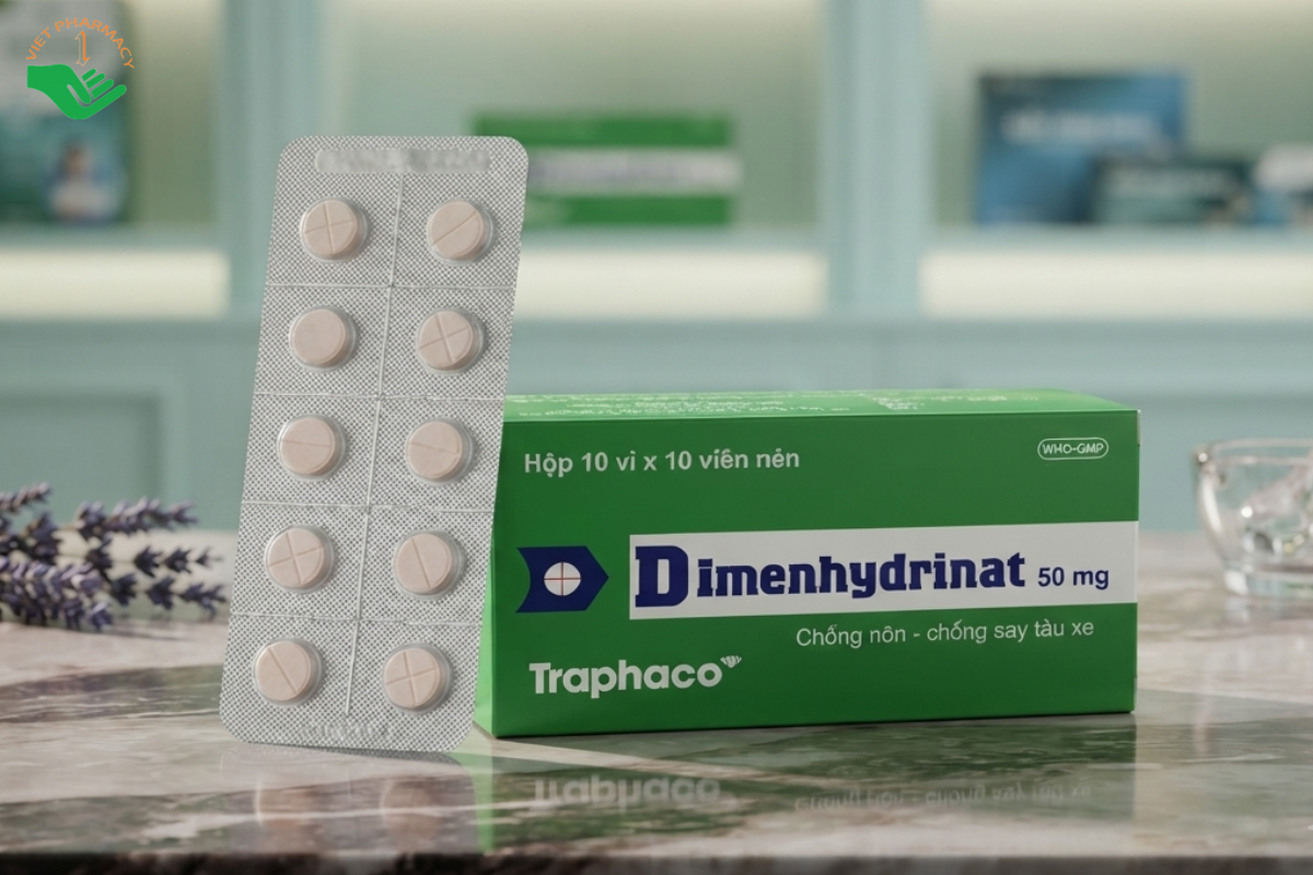 Thuốc chống say xe cho trẻ em Dimenhydrinat 50mg Traphaco