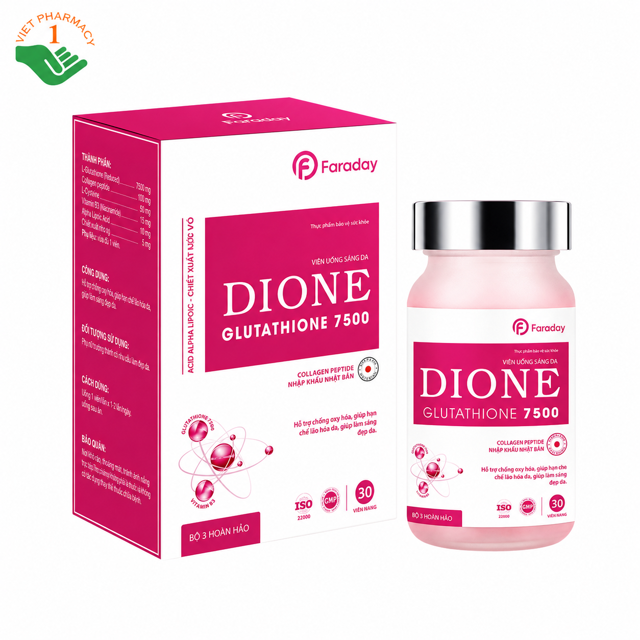 Dione FARADAY hỗ trợ hạn chế lão hóa da, cấp ẩm, sáng da (Hộp 30 viên)