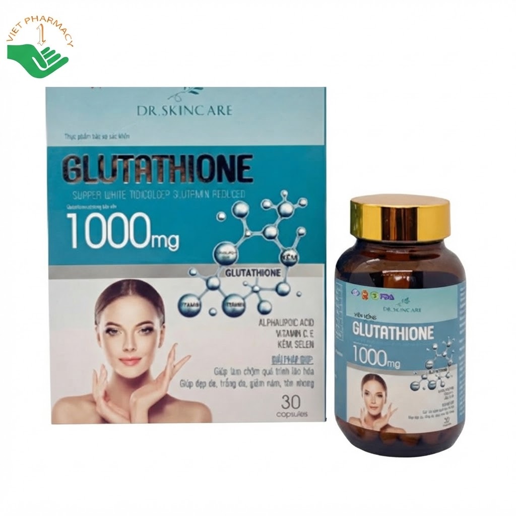Dr.Skincare Glutathione 1000mg hỗ trợ làm chậm quá trình lão hóa, làm đẹp da và tăng cường sức đề kháng (Hộp 30 viên)