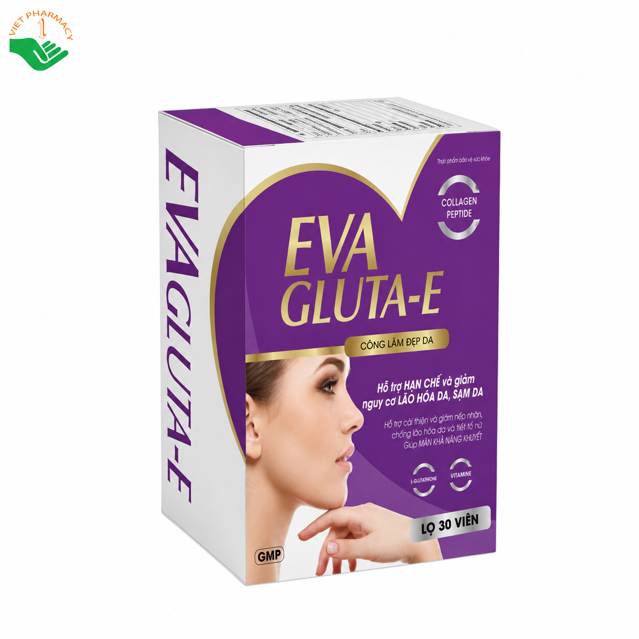 Eva Gluta-E hỗ trợ trẻ hóa, làm đẹp, dưỡng sáng, giảm nếp nhăn trên da (Hộp 30 viên)