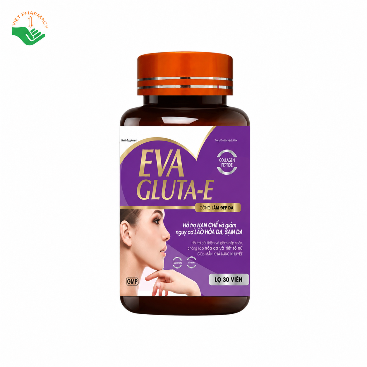 Eva Gluta-E hỗ trợ trẻ hóa, làm đẹp, dưỡng sáng, giảm nếp nhăn trên da (Hộp 30 viên)
