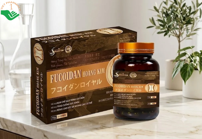 Fucoidan Hoàng Kim hỗ trợ tăng cường khả năng miễn dịch, giúp nâng cao sức đề kháng (Hộp 2 lọ x 30 Viên)