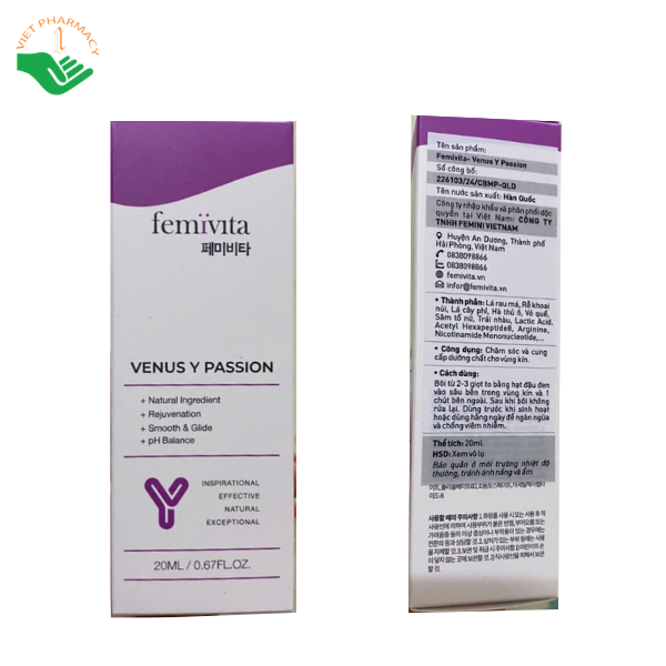 Gel bôi trơn Venus Y Passion Femivita giảm khô rát và chăm sóc vùng kín (Lọ 20ml)