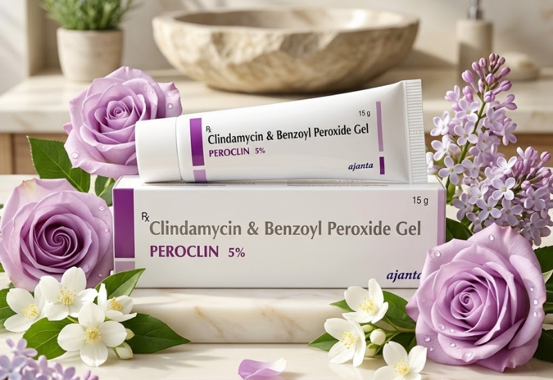 Gel trị mụn trứng cá, mụn viêm Peroclin 5% Ajanta Pharma (Tuýp 15g)