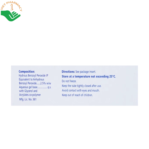Gel trị mụn Benzoyl Peroxide IP 2.5% Benzac AC Galderma hỗ trợ giảm mụn và kiểm soát dầu (Tuýp 30g)