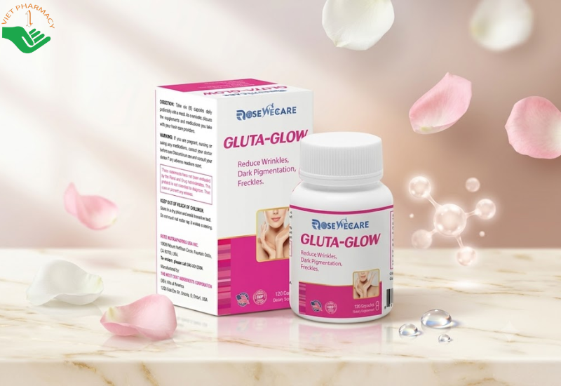 Gluta-Glow Rose Wecare hỗ trợ làm sáng đẹp da, ngăn ngừa nếp nhăn và chống lão hóa da (120 viên)