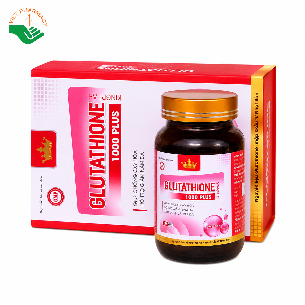 Glutathione 1000 Plus Kingphar hỗ trợ làm sáng da, chống oxy hóa (Hộp 60 viên)