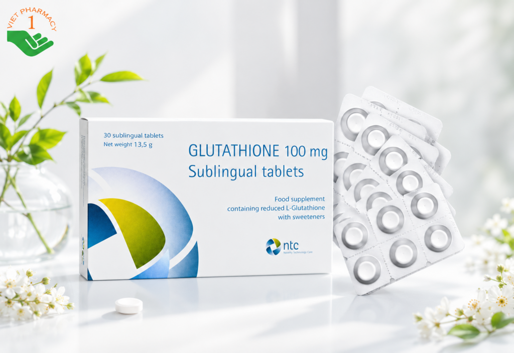 Glutathione 100mg Sublingual Tablets hỗ trợ làm sáng da, chống oxy hóa (Hộp 5 vỉ x 6 viên)