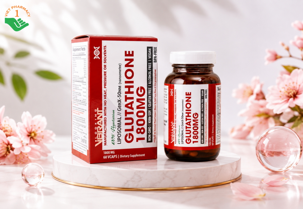 Glutathione 1800mg Vibrant tăng cường thải độc gan, tăng độ đàn hồi cho da (Hộp 60 viên)