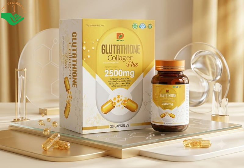 Glutathione Collagen Beautiful Bright Skin Plus Hadaco hỗ trợ dưỡng da, giúp tăng độ ẩm và độ đàn hồi cho da (Hộp 30 viên)