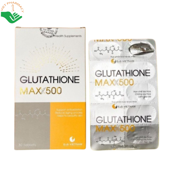 Glutathione Maxx 500 E&S giảm lão hóa, giúp da đều màu (Hộp 3 vỉ x 10 viên)