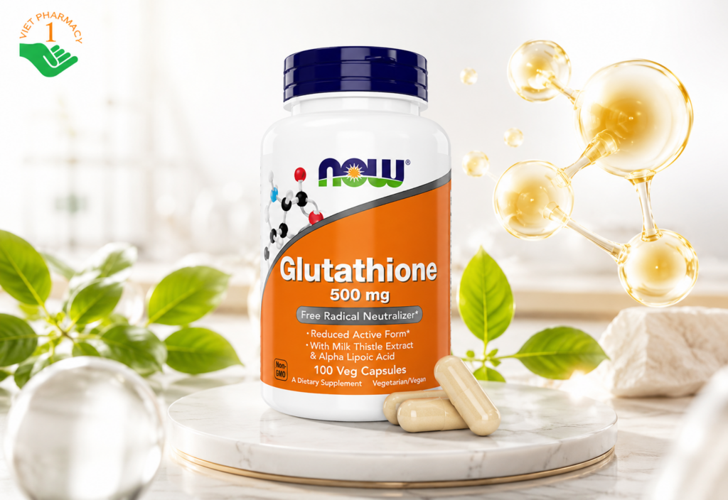Glutathione Now Foods bổ gan, giải độc và làm sáng da, hỗ trợ chống oxy hóa (Hộp 60 viên)