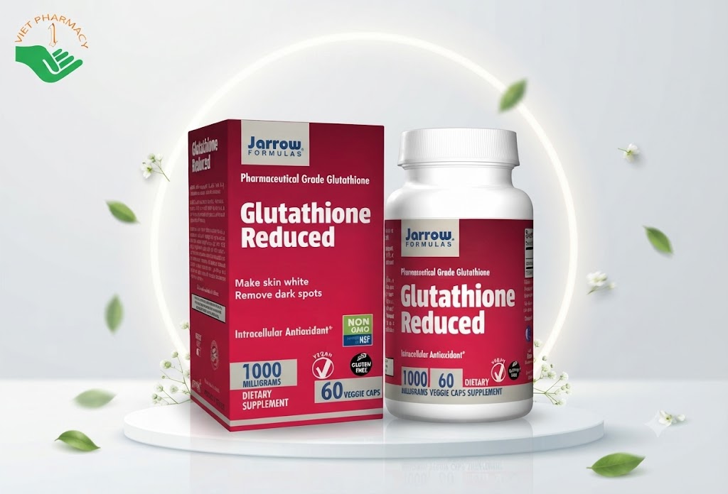 Glutathione Reduced Jarrow Formulas hỗ trợ chống oxy hóa, làm da sáng đẹp và hỗ trợ chức năng gan (Hộp 120 viên)
