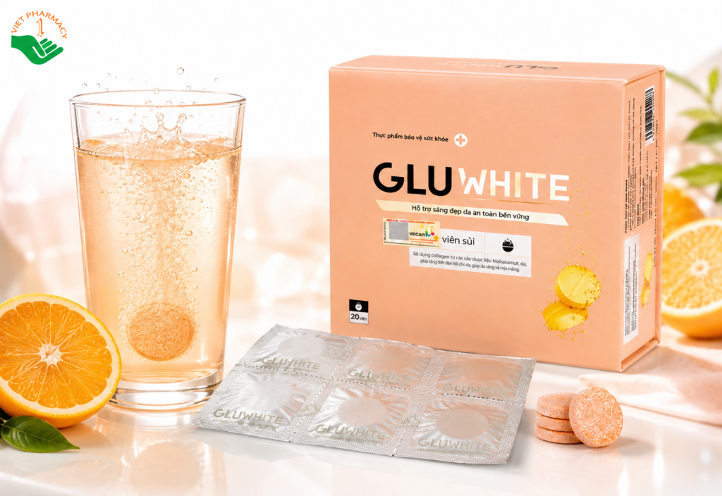 Gluwhite viên uống hỗ trợ trắng da và cải thiện thâm nám (Hộp 5 vỉ x 4 viên)