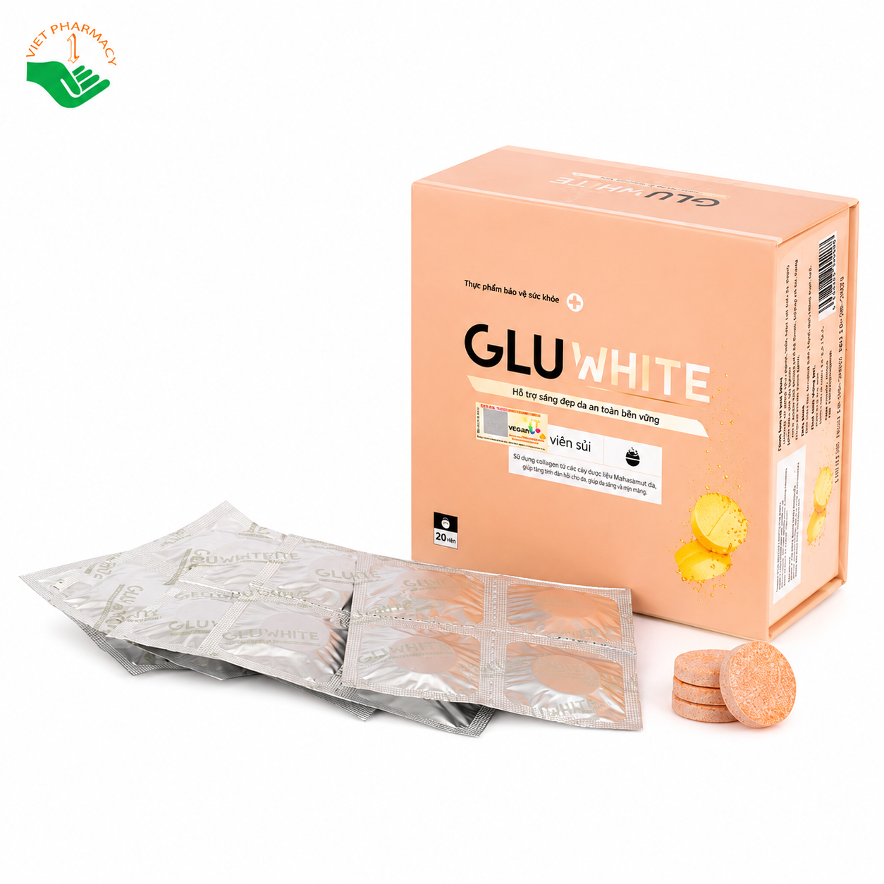 Gluwhite viên uống hỗ trợ trắng da và cải thiện thâm nám (Hộp 5 vỉ x 4 viên)