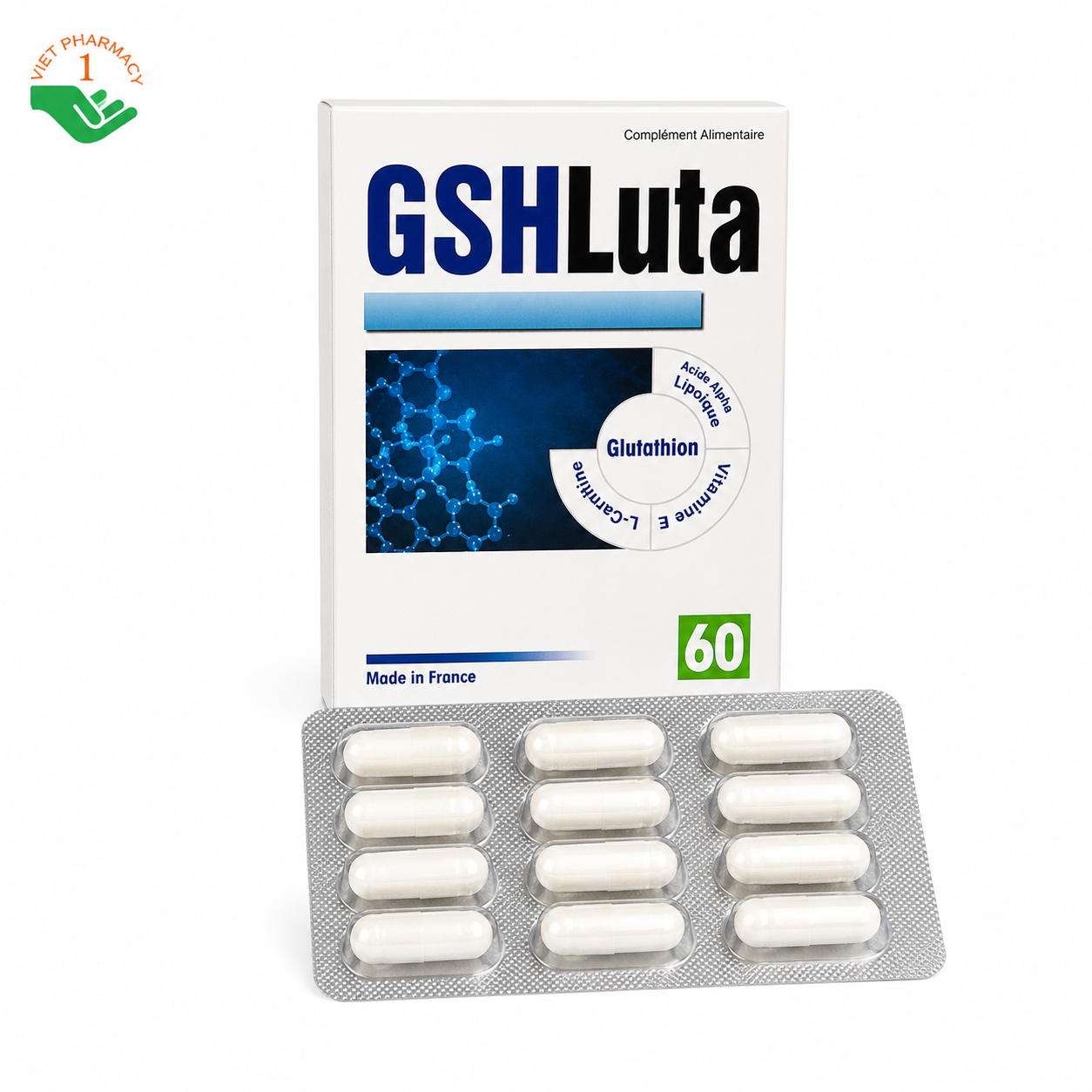 GSHLuta Strapharm bổ sung năng lượng, hỗ trợ phục hồi và bảo vệ gan, dưỡng da khỏe đẹp (Hộp 4 vỉ x 15 viên)