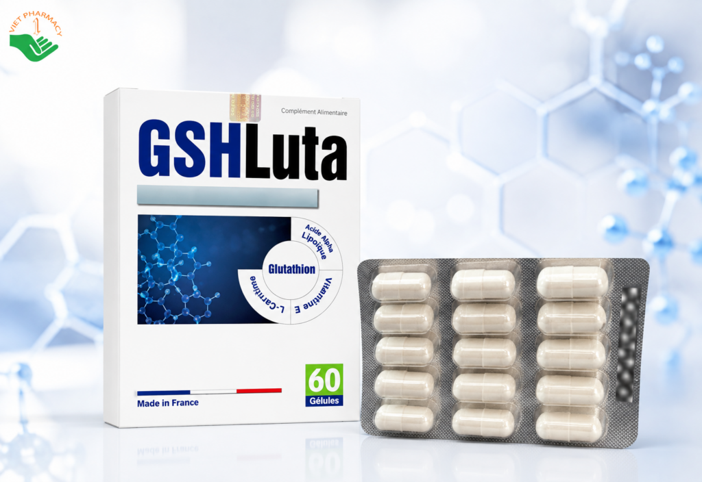 GSHLuta Strapharm bổ sung năng lượng, hỗ trợ phục hồi và bảo vệ gan, dưỡng da khỏe đẹp (Hộp 4 vỉ x 15 viên)