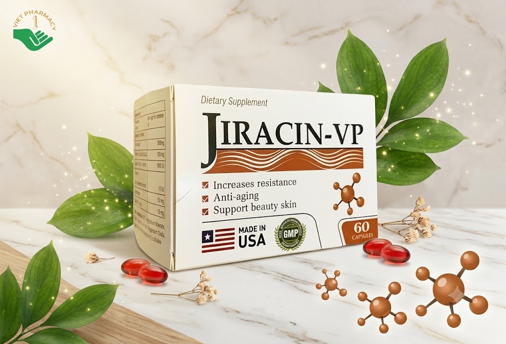 Jiracin-VP Lifebloom Corporation hỗ trợ tăng cường sức khoẻ, hỗ trợ làm đẹp da, chống lão hoá (Hộp 60 viên)