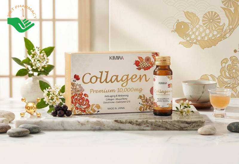 Kimiwa Collagen Premium 10000mg Shin Nihon Medical chống oxi hóa, giúp da căng sáng mịn màng (Hộp 10 lọ 50ml)