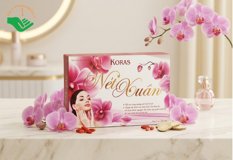 Koras Nét Xuân Hợp Nhất hỗ trợ tăng cường nội tiết tố nữ, cải thiện lão hóa da (Hộp 2 lọ x 20 viên)